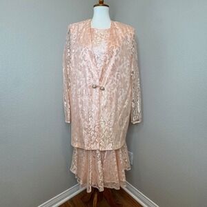 VTG‎ FILIGREE Lace Dress + Jacket Set MED Dead Stock Mother Grandmother Wedding